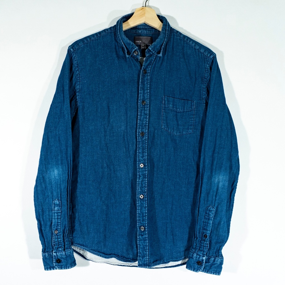 Vince Chambray Denim Long Sleeve Button Down Shirt